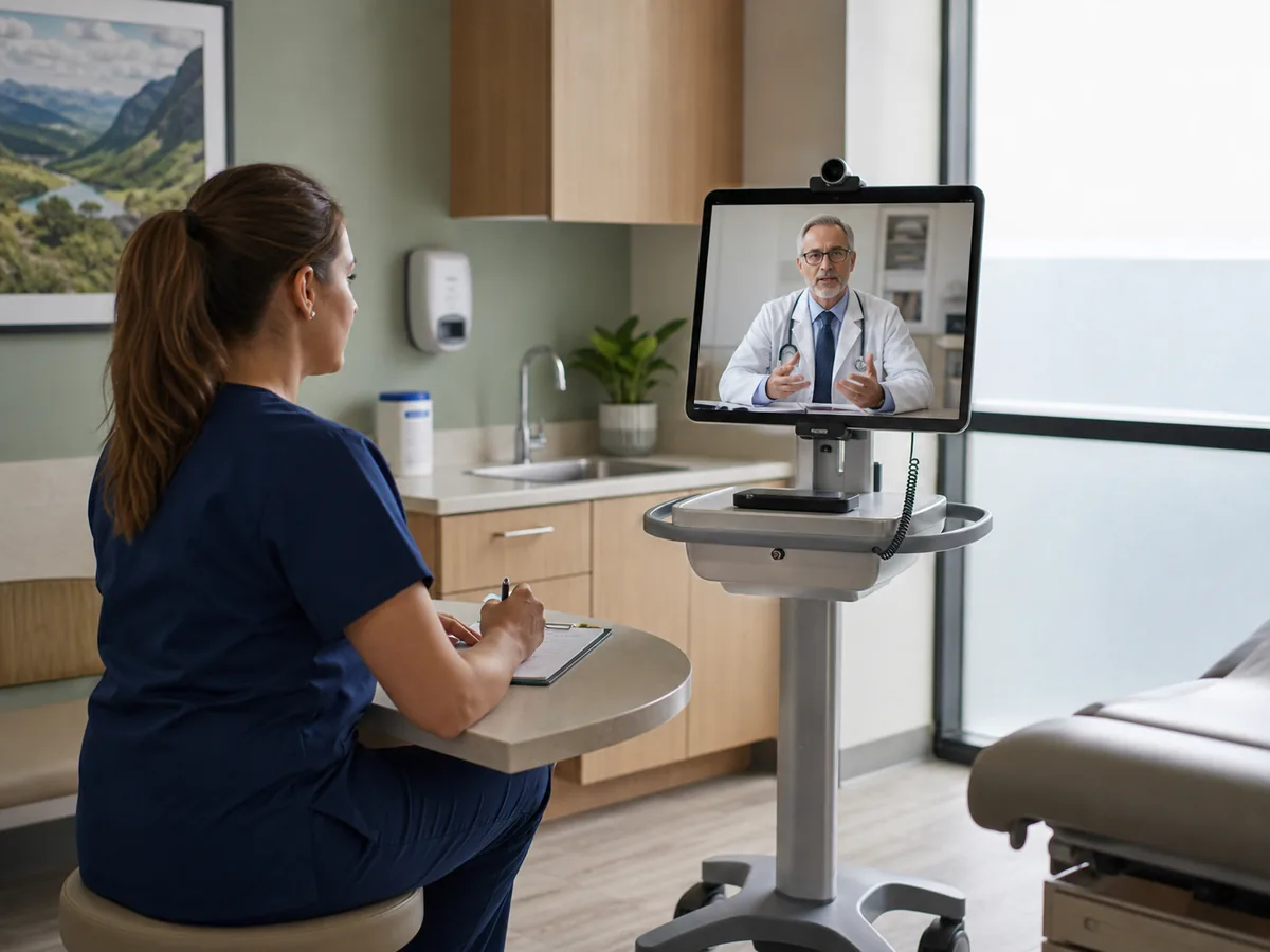 Clinical staff preparing a scheduled virtual specialist consultation